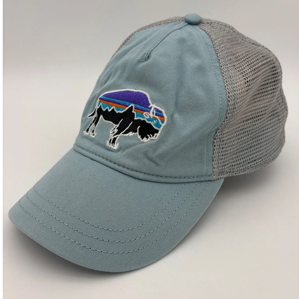 PATAGONIA Fitz Roy Bison‎ Trucker Hat Cap Blue 6-Panel Adjustable Organic Cotton